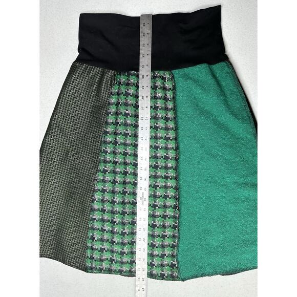Green 3 Skirt Women Medium Upcycled Vintage Fabric Patchwork Academia Preppy USA - Picture 5 of 8